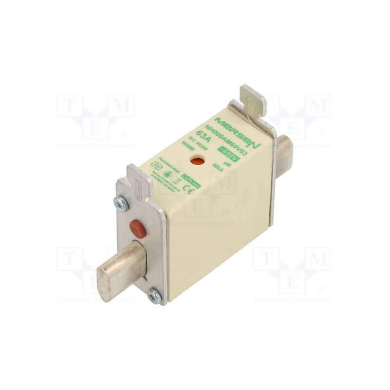 1 pcs x MERSEN - NH000AM69V63 - Fuse: fuse, aM, 63A, 690VAC, ceramic,industrial, NH000