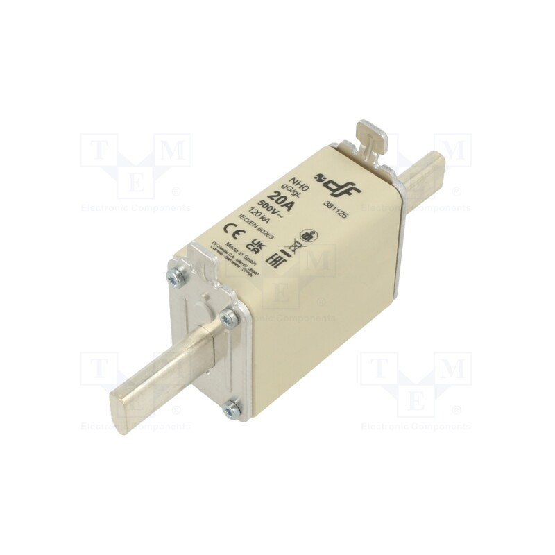 1 pcs x DF ELECTRIC - 381125 - Fuse: fuse, gG, 20A, 500VAC, 250VDC, ceramic, NH0