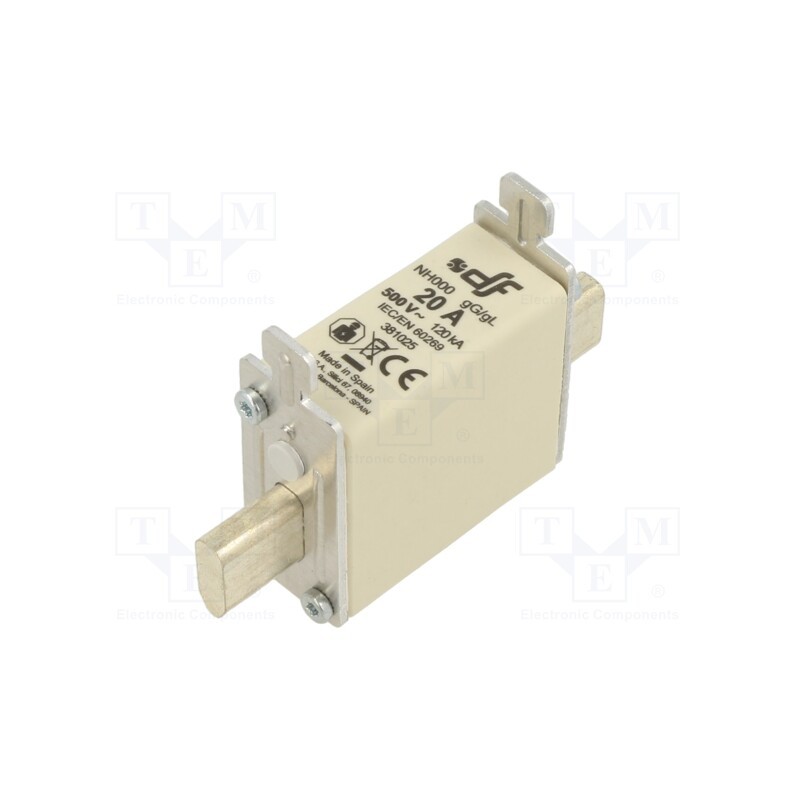 1 pcs x DF ELECTRIC - 381025 - Fuse: fuse, gG, 20A, 500VAC, 250VDC, ceramic, NH000