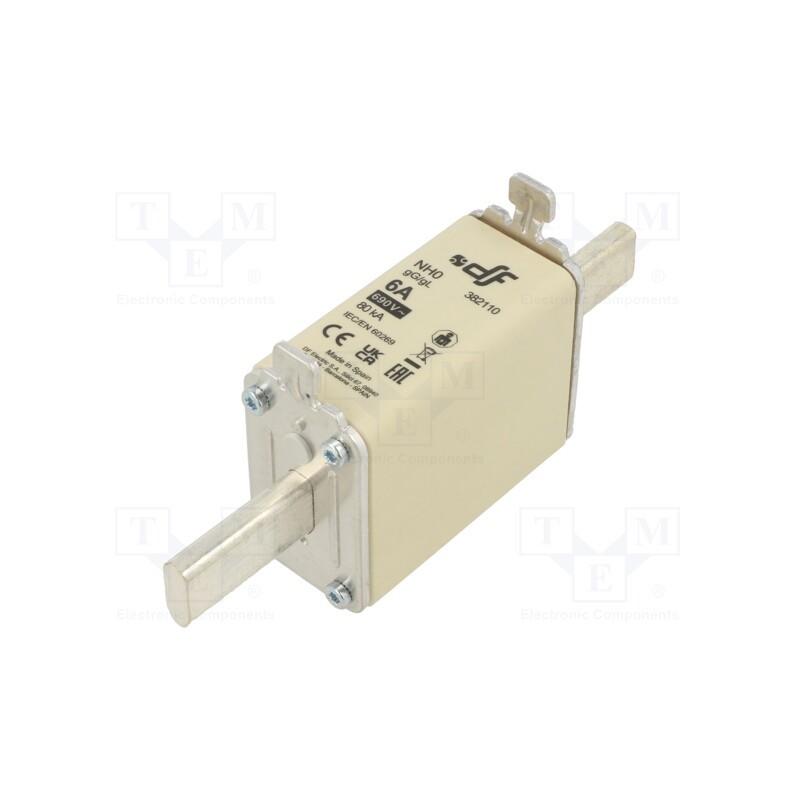 1 pcs x DF ELECTRIC - 382110 - Fuse: fuse, gG, 6A, 690VAC, 440VDC, ceramic, NH0