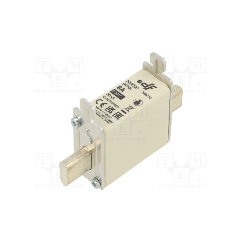 1 pcs x DF ELECTRIC - 382010 - Fuse: fuse, gG, 6A, 690VAC, 250VDC, ceramic, NH000