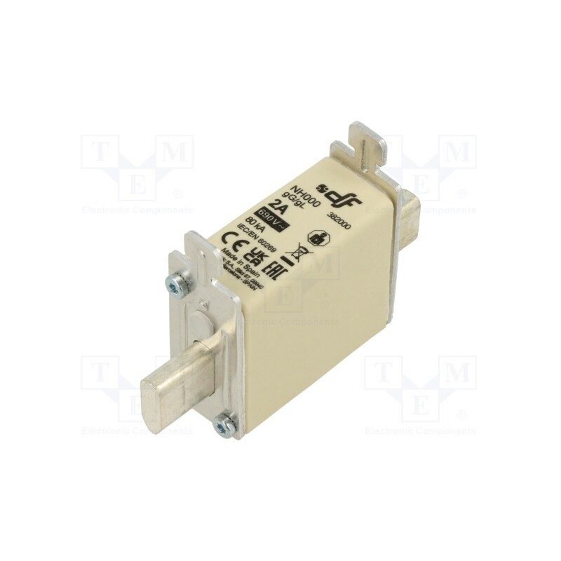 1 pcs x DF ELECTRIC - 382000 - Fuse: fuse, gG, 2A, 690VAC, 250VDC, ceramic, NH000