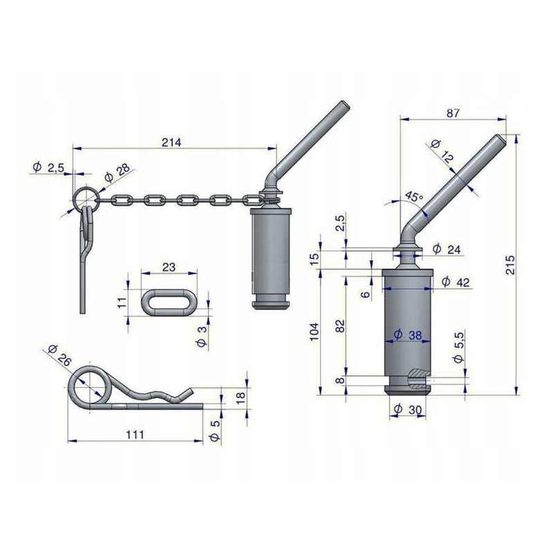 Upper hitch hook pin C 360 original Ursus