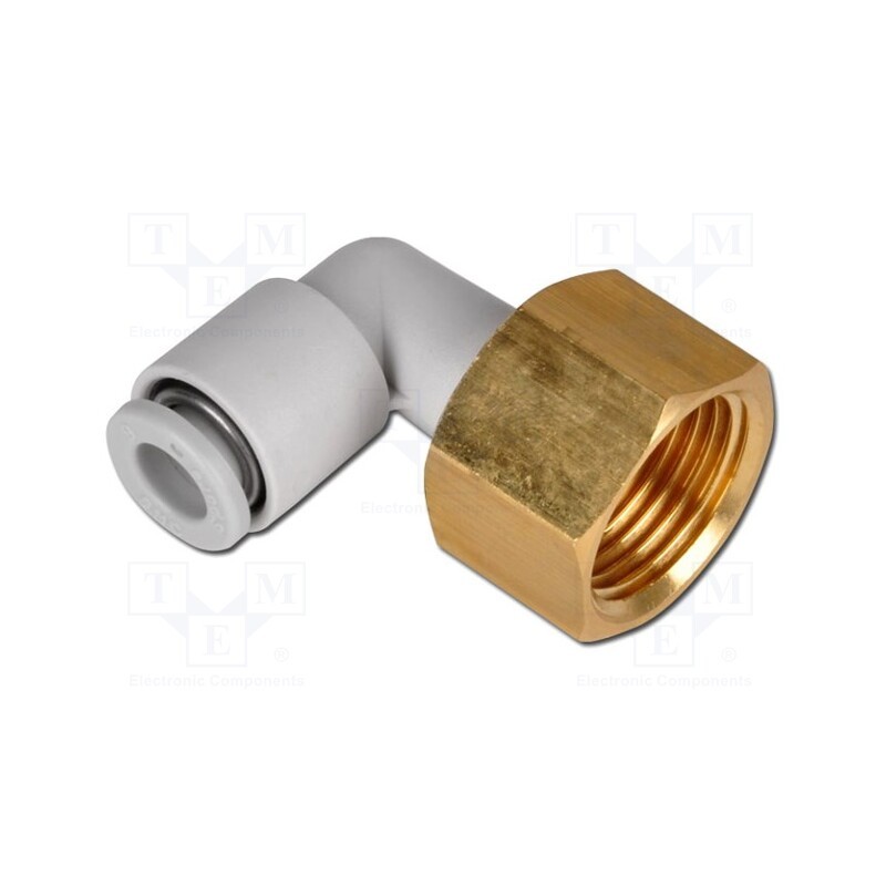 1 pcs x SMC-KQ2LF06-02A - Push-in fitting, threaded,angled 90°, -1÷10bar, Thread: Rc 1/4'