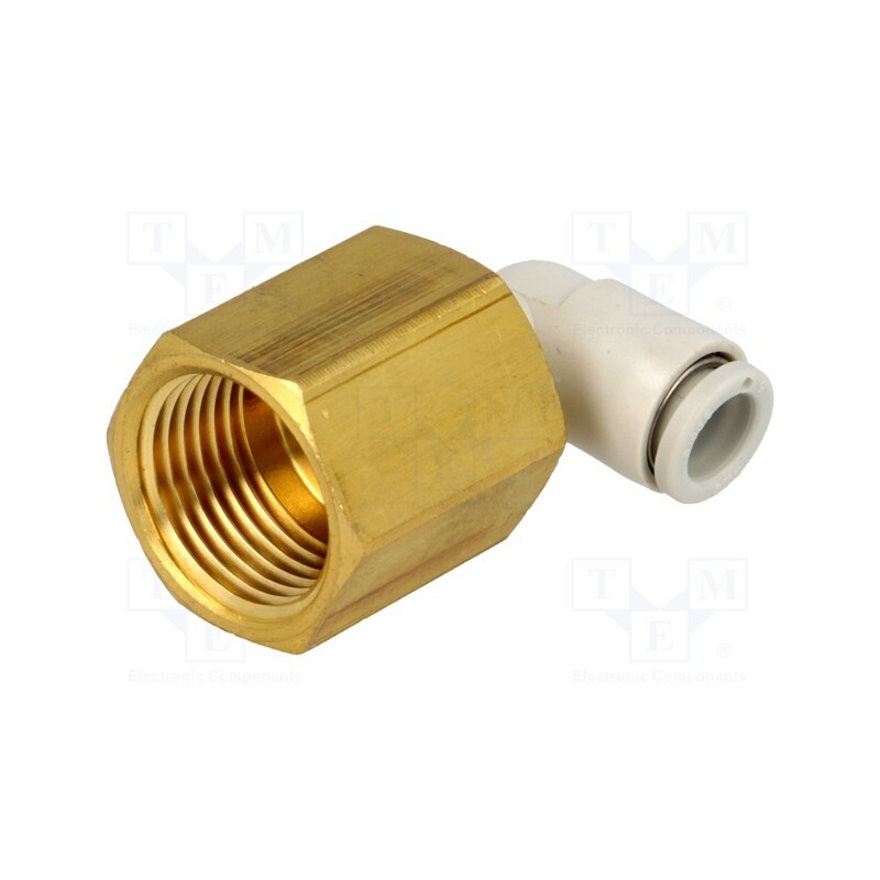 1 pcs x SMC-KQ2LF06-03A - Push-in fitting, threaded,angled 90°, -1÷10bar, Thread: Rc 3/8'