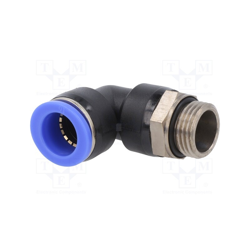 1 pcs x PNEUMAT-125.012-16 - Push-in fitting, angled, -0.95÷15bar, PBT, Thread: G 1/2', 0÷60°C