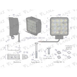 Square work lamp 48w 16 LED glanz