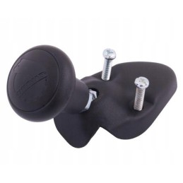 The black steering knob covers the frame mounting