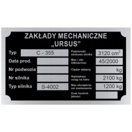 Ursus c 355 c355 nameplate