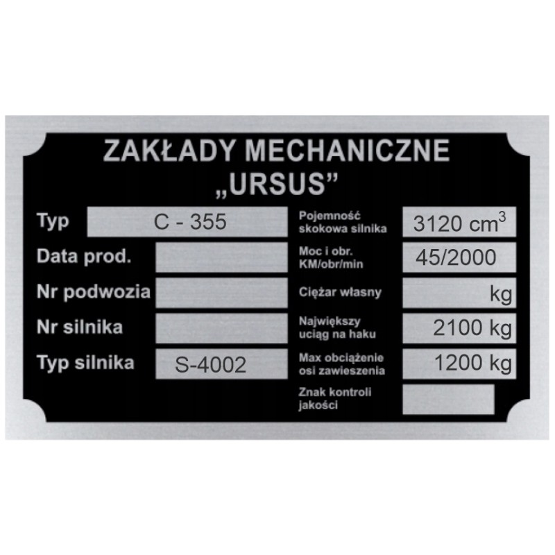 Ursus c 355 c355 nameplate