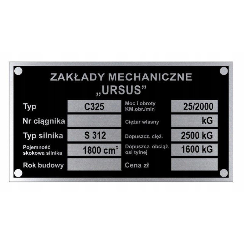 Ursus c 325 c325 nameplate