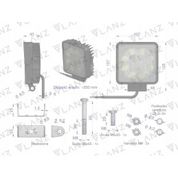 Square work lamp 27w 9 LED glanz