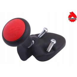 The red steering knob covers the frame mount