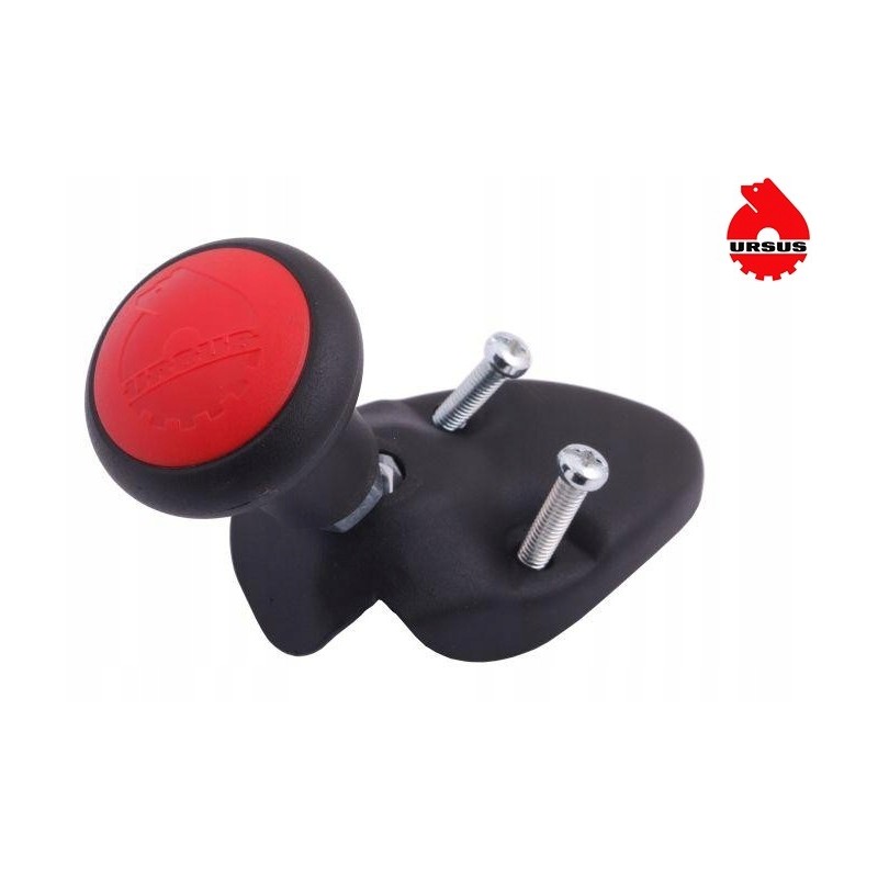 The red steering knob covers the frame mount