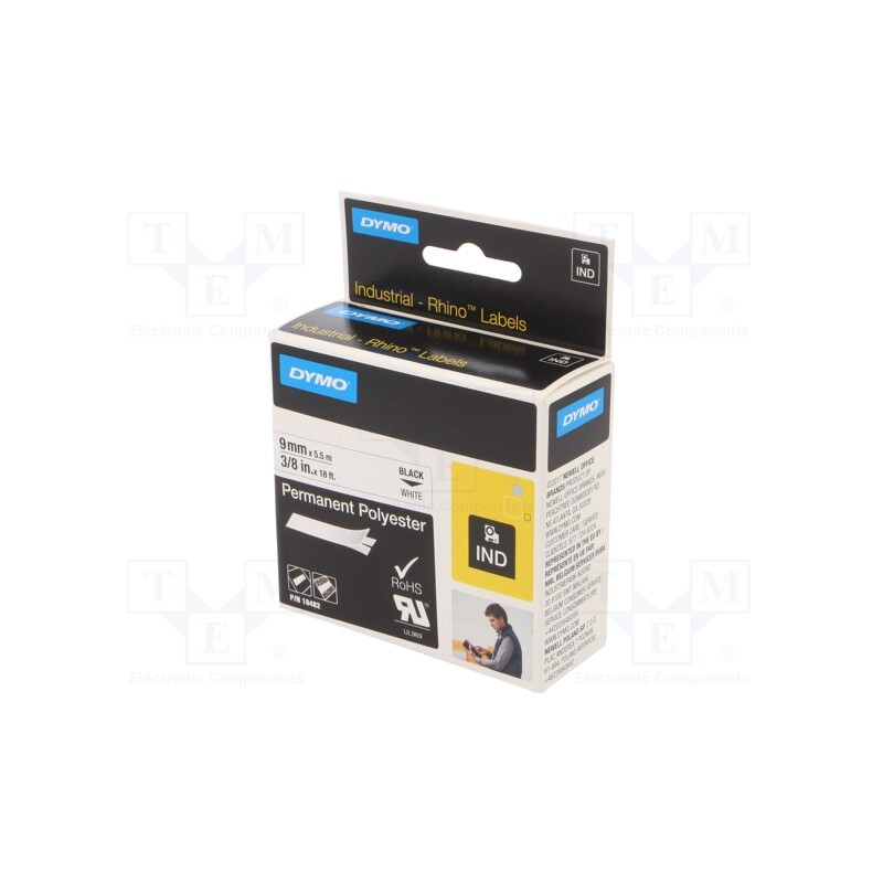 1 pcs x DYMO - 18482 - Tape, 9mm, 5.5m, white, Character colour: black