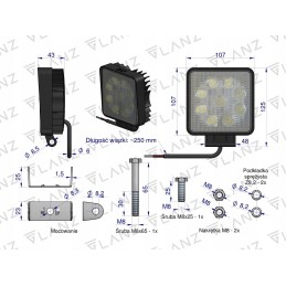 Square LED work lamp 27W 9LED Glanz