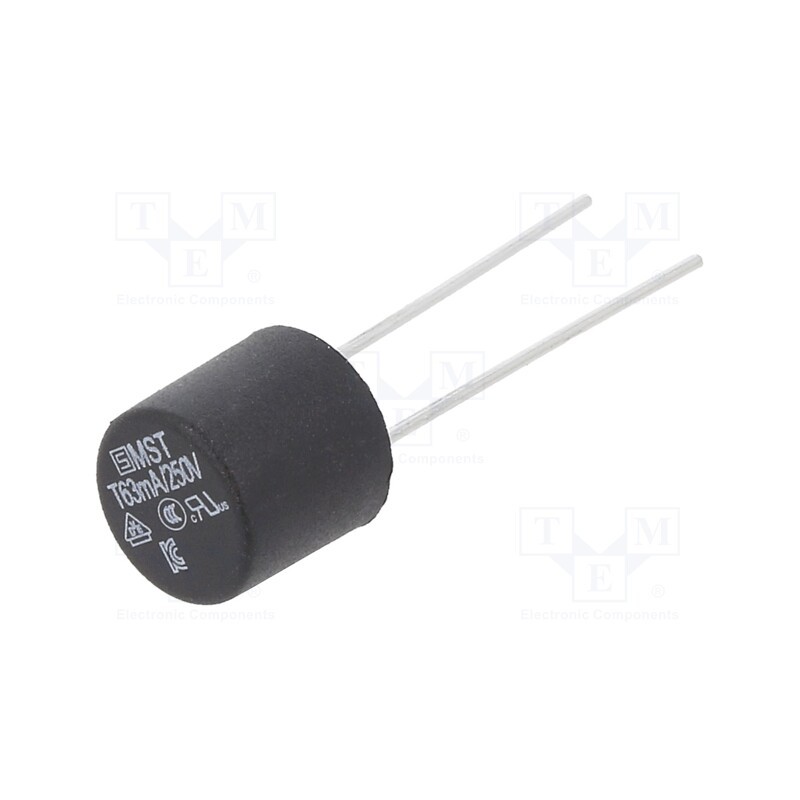 1 pcs x SCHURTER - 34.6703 - Fuse: fuse, time-lag, 63mA, 250VAC, PCB,THT, TR5, copper, MST 250