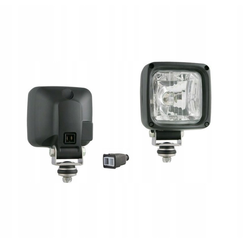 Halogen work lamp with built-in amp connector