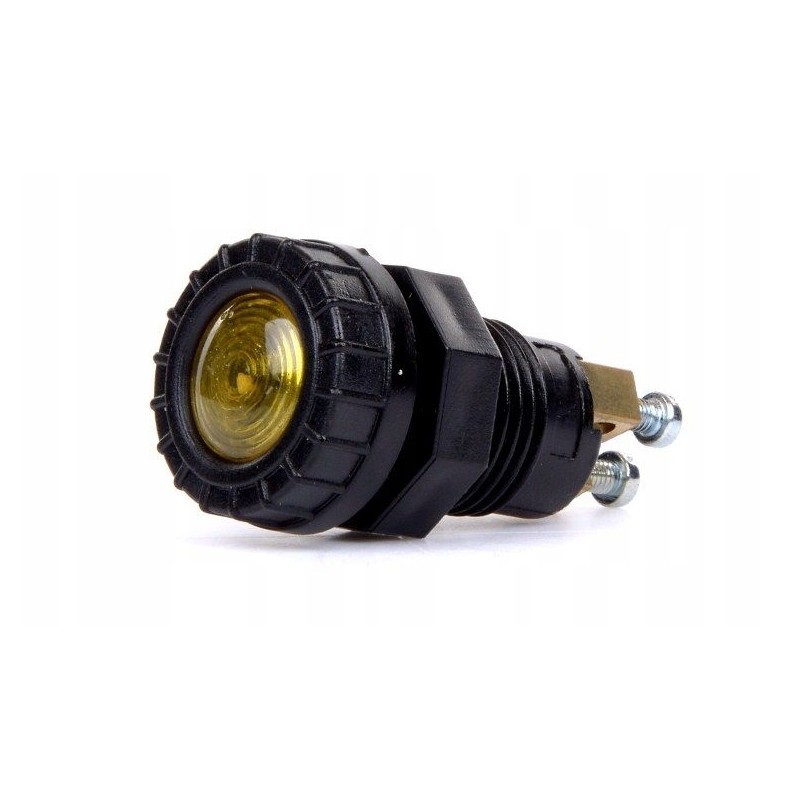 Yellow indicator light with 12v bulb, 17mm diameter cover