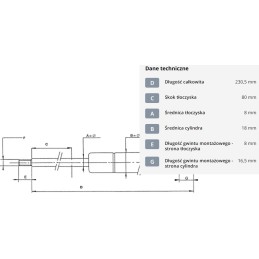 Gas spring l230 5 mm 200n stabilus ca043109