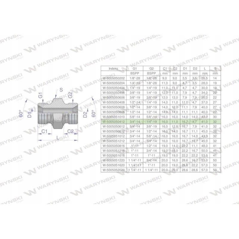Hydraulic reducing connector 1 4x3 4 bsp 2 pcs