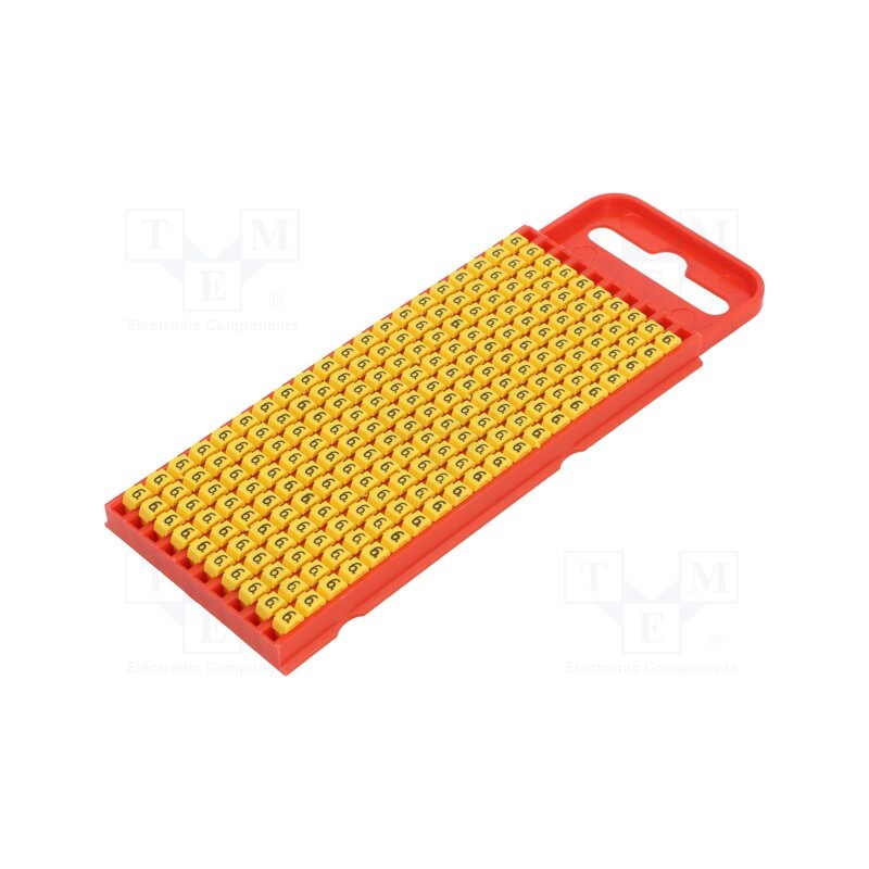200 pcs x HELLERMANNTYTON - 561-01664 - Markers, Marking: 6, 2÷2.8mm, polyamide, yellow, -40÷85°C, push-in