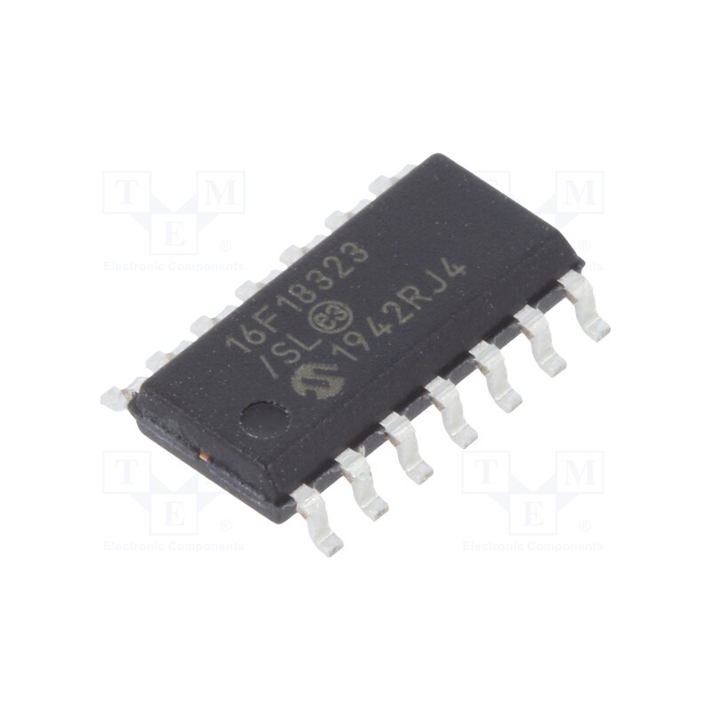 1 pcs x MICROCHIP TECHNOLOGY - PIC16F18323-I/SL - IC: PIC microcontroller, 3.5kB, 32MHz, 2.3÷5.5VDC, SMD, SO14, PIC16