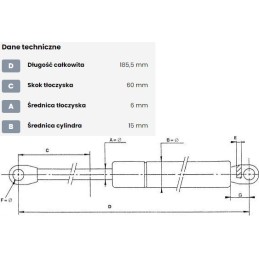 Gas spring L185 5 mm 200N stabilus CA192872
