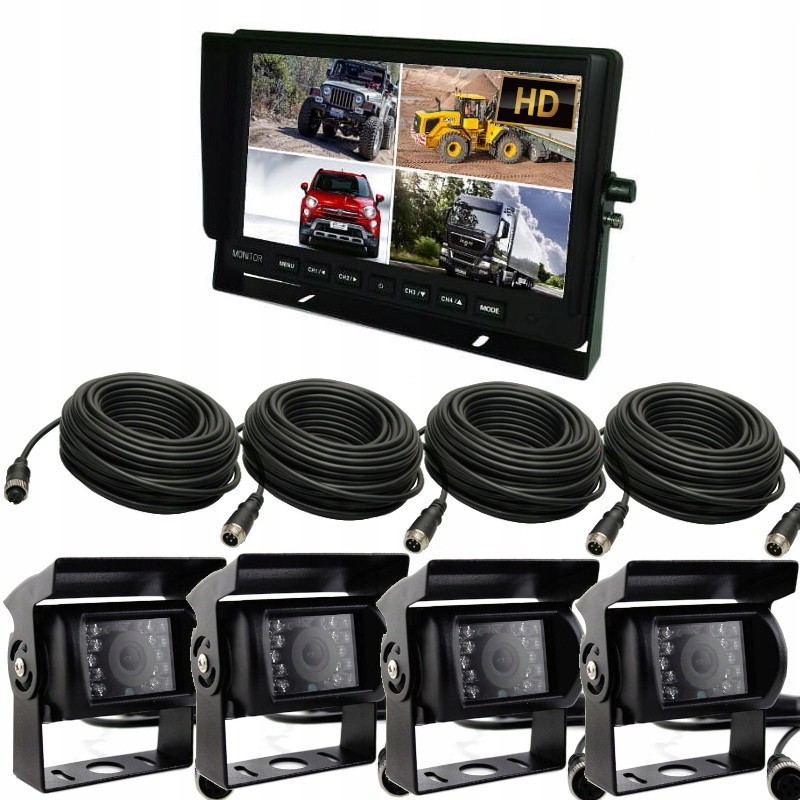 Set of 10 AHD monitor 4 x 720p camera quad cables