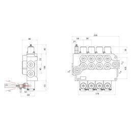 Hydraulic distributor, 4 sections, 80l, for rounds