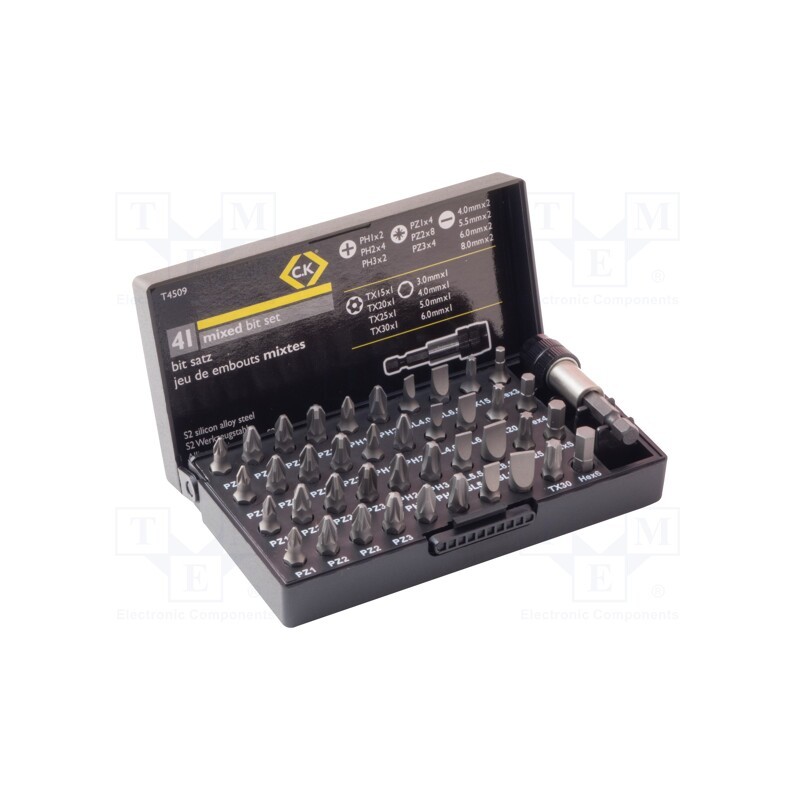 1 set x C.K - T4509 - Kit: screwdriver bits, 25mm, Mounting: 1/4' (C6,3mm), plastic box