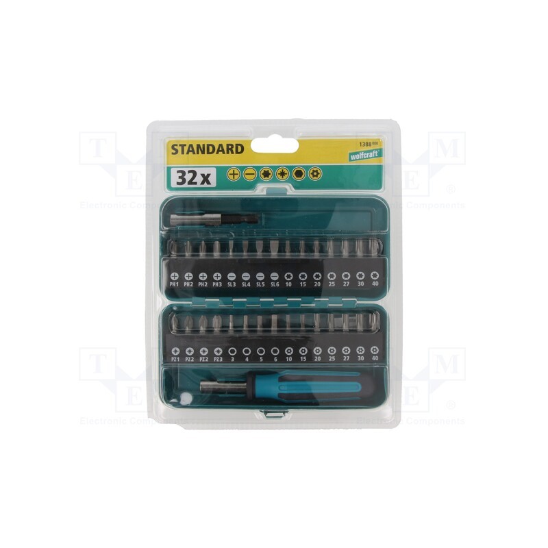 1 set x WOLFCRAFT - 1388000 - Kit: screwdriver bits, hex key,Phillips,Pozidriv®,slot,Torx®