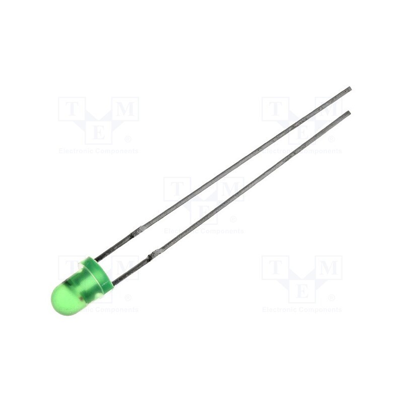 1 pcs x KINGBRIGHT ELECTRONIC - L-36BGD - LED, 3mm, green, blinking, 5÷15mcd, 60°, 3.5÷14V, 22mA, Front: convex