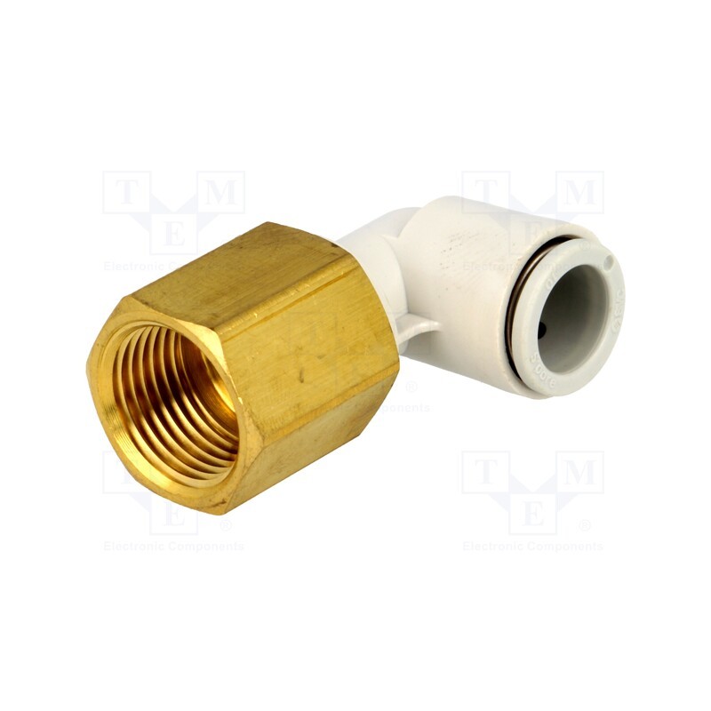 1 pcs x SMC-KQ2LF10-03A - Push-in fitting, threaded,angled 90°, -1÷10bar, Thread: Rc 3/8'