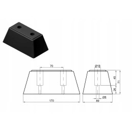 Rubber bumper 17x9x7 cm large, 2 holes