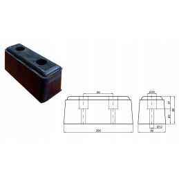 Rubber bumper 200x80x80 cm large, 2 holes