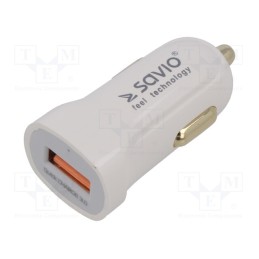 1 pcs x SAVIO - SAVAUTOSA-05/W - USB power supply, USB A socket, white, Uin: 12÷24V