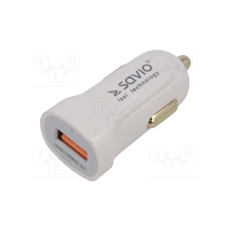 1 pcs x SAVIO - SAVAUTOSA-05/W - USB power supply, USB A socket, white, Uin: 12÷24V
