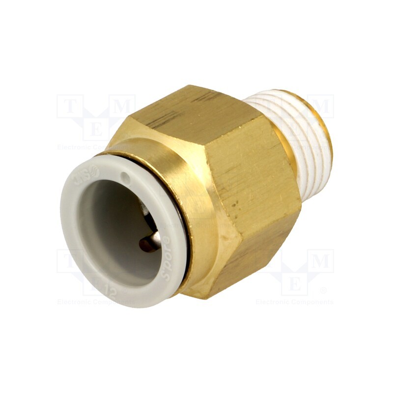 1 pcs x SMC-KQ2H12-02AS - Push-in fitting, threaded,straight, -1÷10bar, brass, -5÷60°C