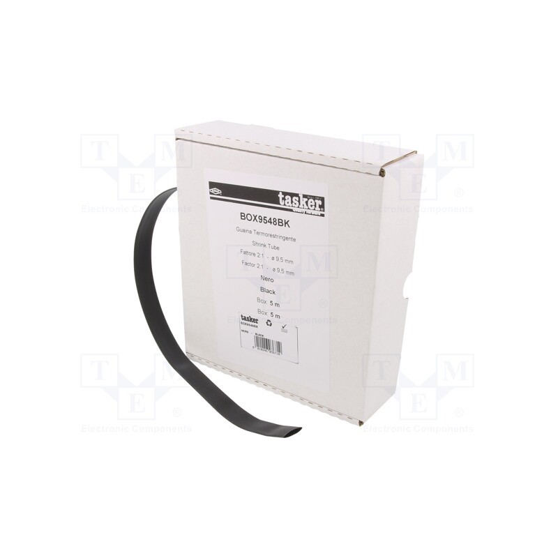 1 pcs x TASKER - BOX 9548 BK - Heat shrink sleeve, glueless, 2: 1, 9.5mm, L: 5m, black, polyolefine