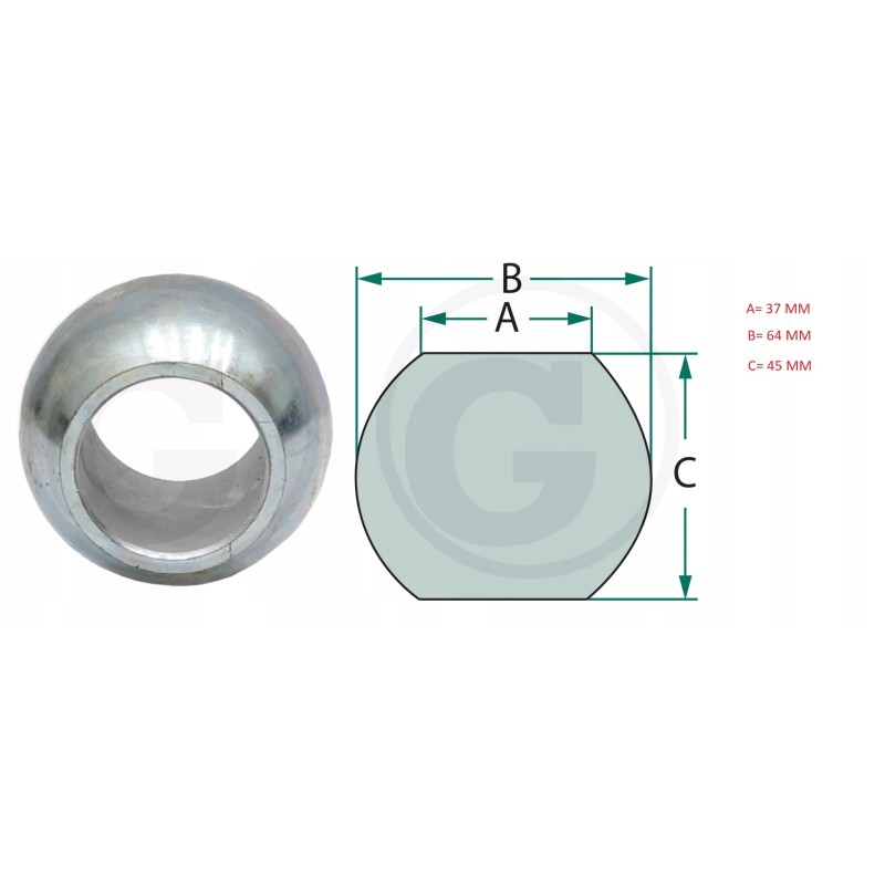 Lower connector ball, cat. 3 3 37 x 64 x 45