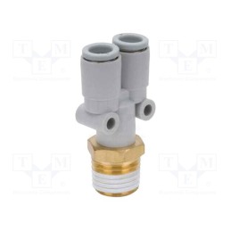 1 pcs x SMC-KQ2U08-02AS - Tee fitting, threaded,plug-in, -1÷10bar, brass,polypropylene