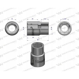 Hexagonal socket 3 4 19 mm din 3124 Warynski