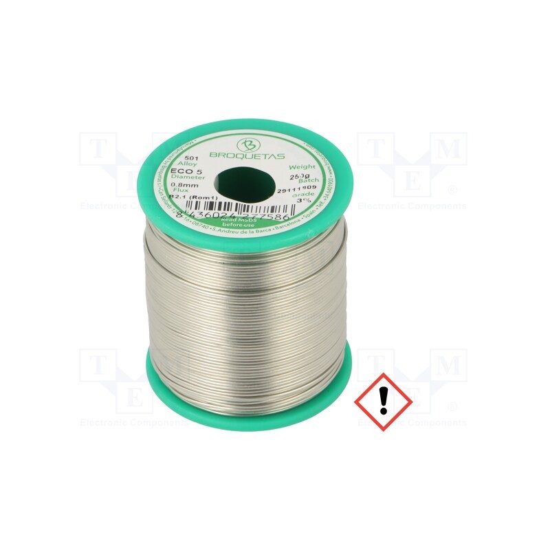 1 pcs x BROQUETAS - ECO5(SNAG0,3CU0.7) FLUX B2.1 0,8 250G - Soldering wire, Sn99Ag0,3Cu0,7, 0.8mm, 0.25kg, lead free, reel