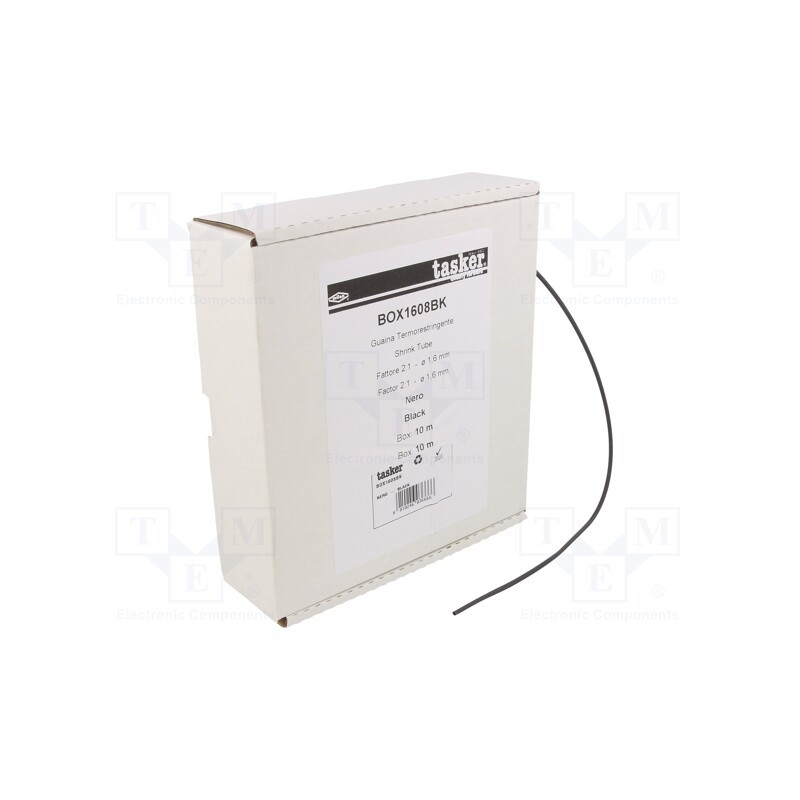 1 pcs x TASKER - BOX 1608 BK - Heat shrink sleeve, glueless, 2: 1, 1.6mm, L: 10m, black