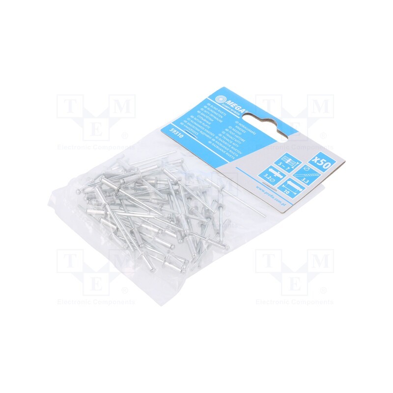 5 pcg x MEGA - 59310 - Rivet, aluminium, Rivet diam: 3.2mm, L.rivet: 10mm, 50pcs.