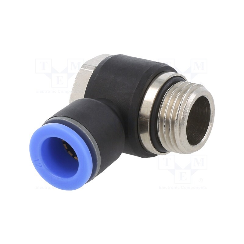 1 pcs x PNEUMAT-145.012-12 - Push-in fitting, angled, -0.95÷15bar, nickel plated brass,PBT