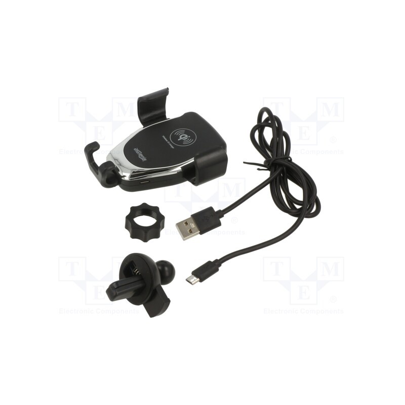 1 pcs x GEMBIRD - EG-TA-CHAV-QI10-01 - Car holder, black, air vent, Size: 65-85mm, 10W, 5V/1A,9V/1.2A