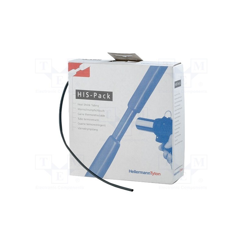 1 pcs x HELLERMANNTYTON - 300-30320 - Heat shrink sleeve, 2: 1, 3.2mm, L: 10m, black, cardboard packaging