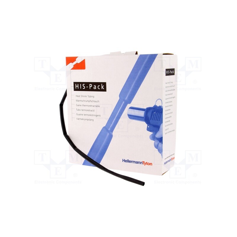 1 pcs x HELLERMANNTYTON - 300-30480 - Heat shrink sleeve, 2: 1, 4.8mm, L: 10m, black, cardboard packaging